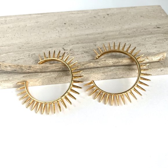 NEW ~ Anthropologie Gold Spiked Hoop Earrings - Picture 2 of 10